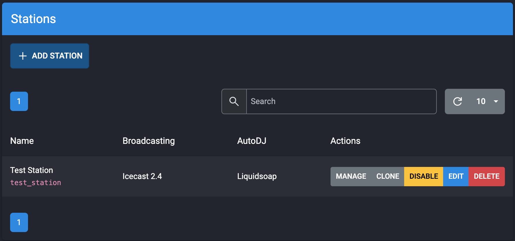 “AzuraCast Manage Station”